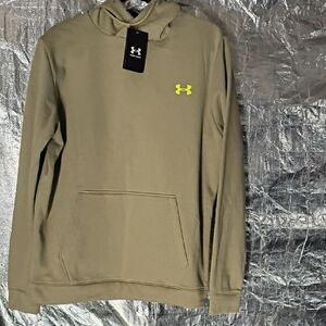 Under Armour Men's Hoodie - Khaki with Neon Yellow Logo